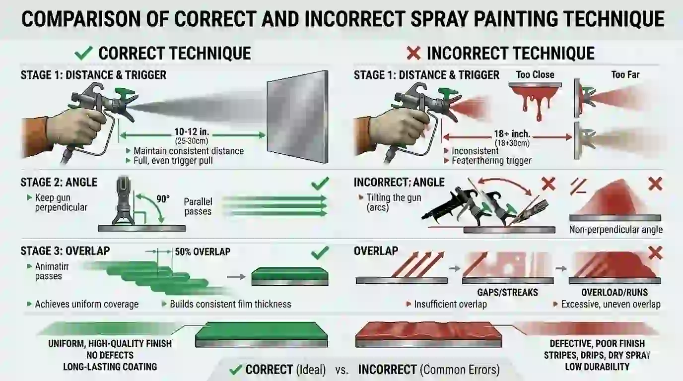 Common airless spray painting mistakes like wrong distance and uneven movement