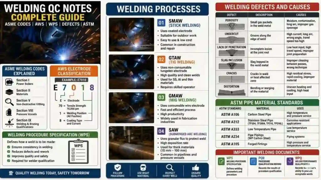 Welding QC Notes ASME Codes, AWS Electrode Classification & WPS Guide