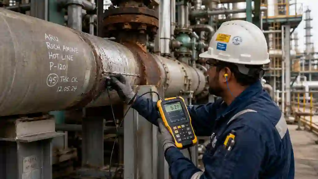 Inspection of corrosion in amine recovery unit piping