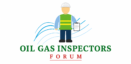 Oil Gas Inspectors Forum professional logo featuring an industrial safety inspector with helmet and clipboard on a clean white background.