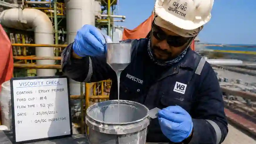 Paint viscosity cup testing at a refinery